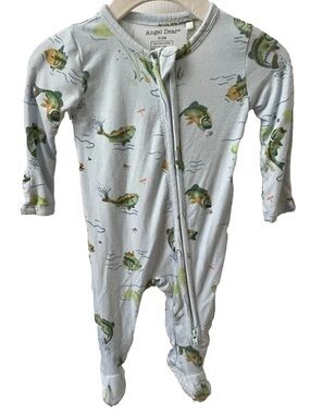 Angel Dear Light Blue Fish Print Footed One-Piece